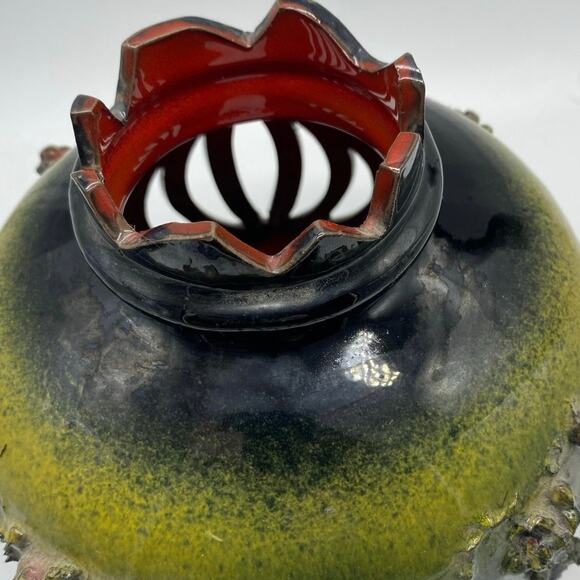 Glit Volcanic Lava Iceland MCM Tri color Pottery lantern votive Blk ,Red,yellow - Picture 4 of 7